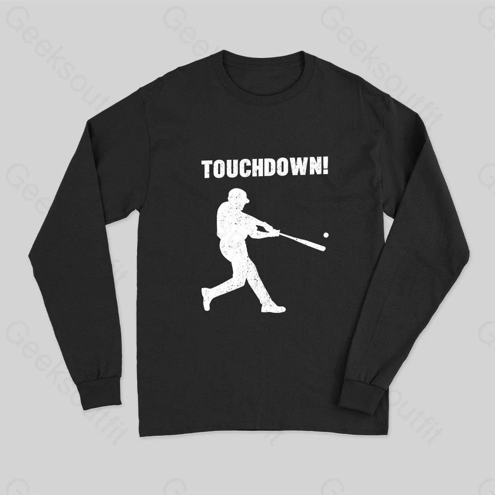 Funny Baseball Touchdown Long Sleeve T-Shirt Black / S