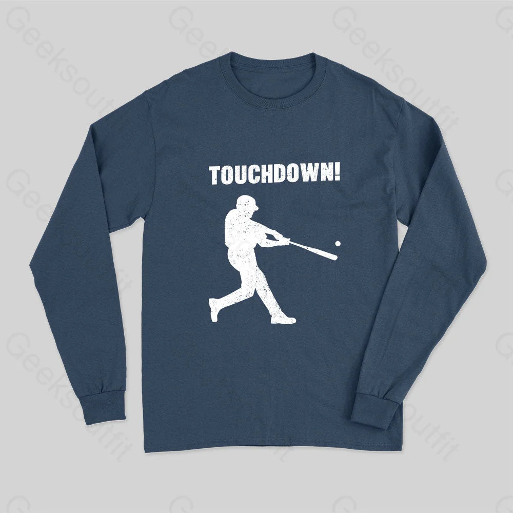 Funny Baseball Touchdown Long Sleeve T-Shirt Navy / S