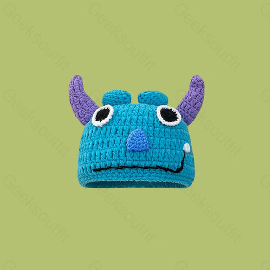 Funny Blue Monster Cowhorn Purple Hat