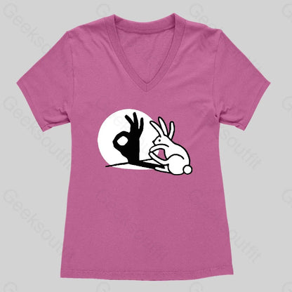 Funny Bunny OK Hand Shadow Women's V-Neck T-shirt - Geeksoutfit