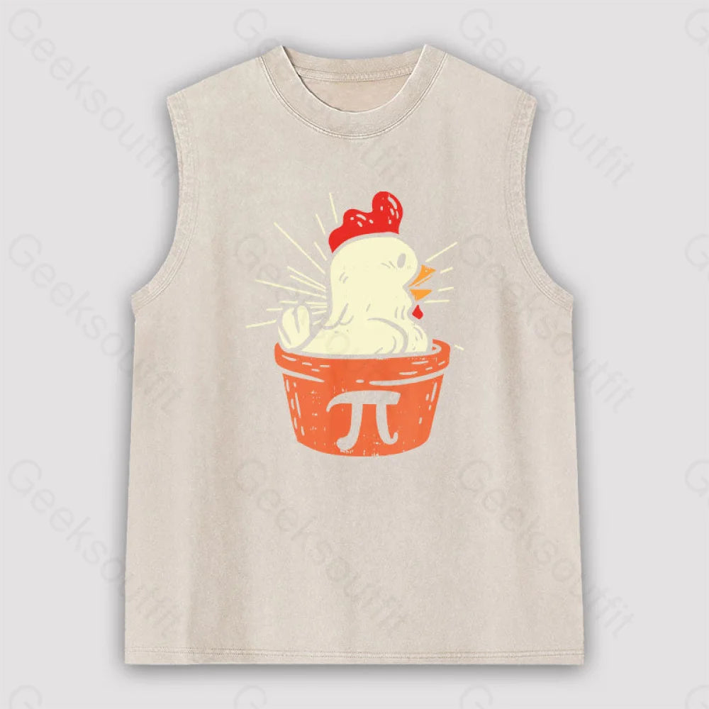 Funny Chicken Pot Pi Unisex Washed Tank Apricot / S