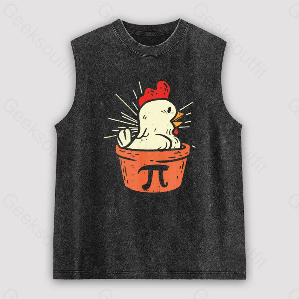 Funny Chicken Pot Pi Unisex Washed Tank Black / S