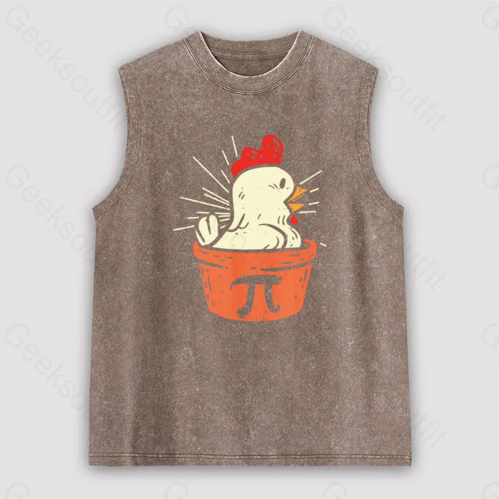 Funny Chicken Pot Pi Unisex Washed Tank Brown / S