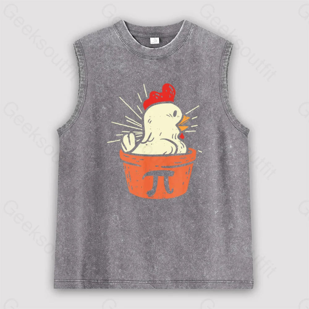 Funny Chicken Pot Pi Unisex Washed Tank Grey / S