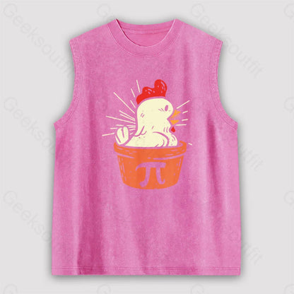 Funny Chicken Pot Pi Unisex Washed Tank Pink / S