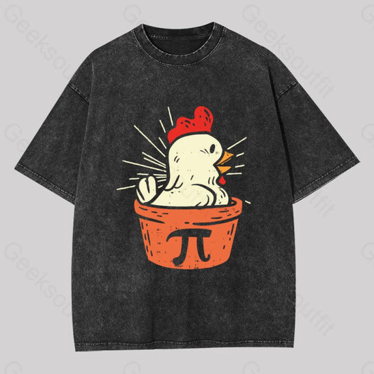 Funny Chicken Pot Pi Washed T-Shirt Black / S