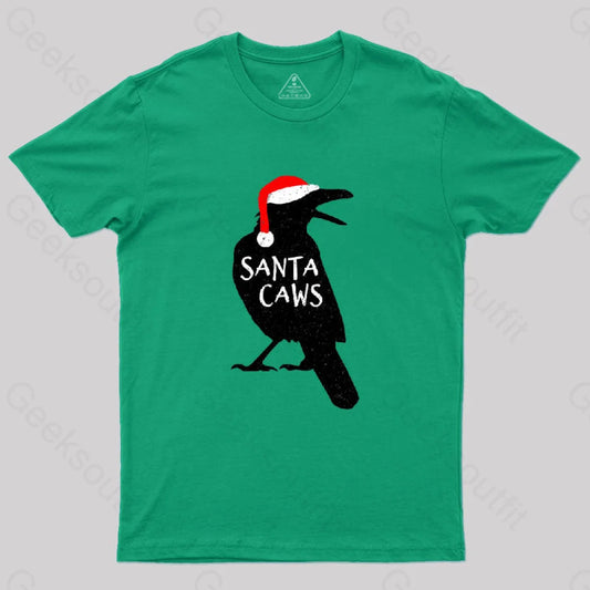 Funny Christmas Crow-Santa Caws T-Shirt Green / S