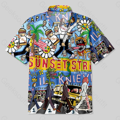 Funny Graffiti Crossing The Road Button Up Pocket Shirt Up / S Bus631 Yc