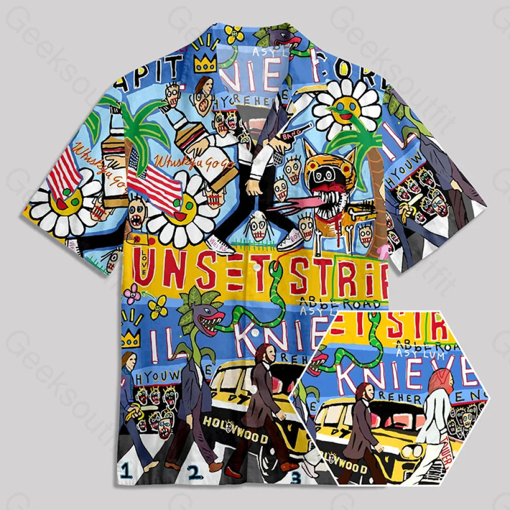 Funny Graffiti Crossing The Road Button Up Pocket Shirt Yc