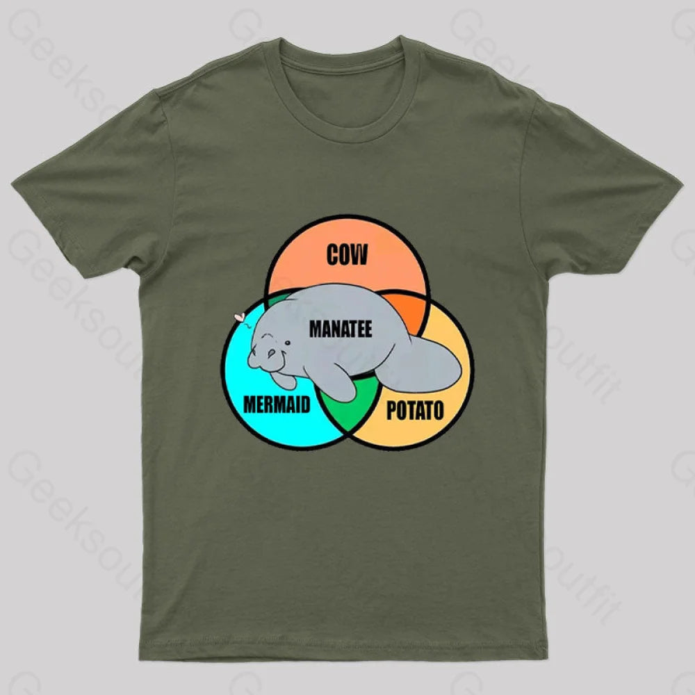 Funny Manatee Nerd T-Shirt Army Green / S