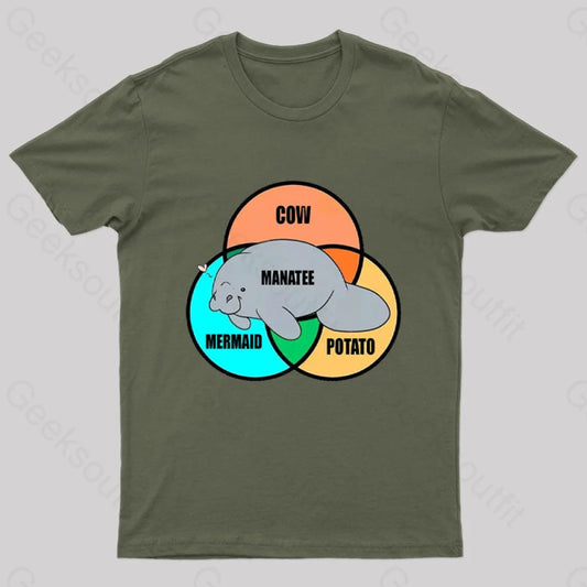 Funny Manatee Nerd T-Shirt Army Green / S