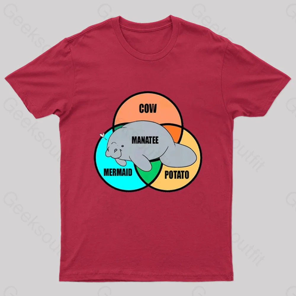 Funny Manatee Nerd T-Shirt Red / S