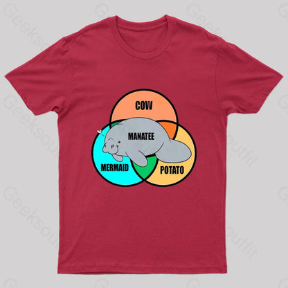 Funny Manatee Nerd T-Shirt Red / S