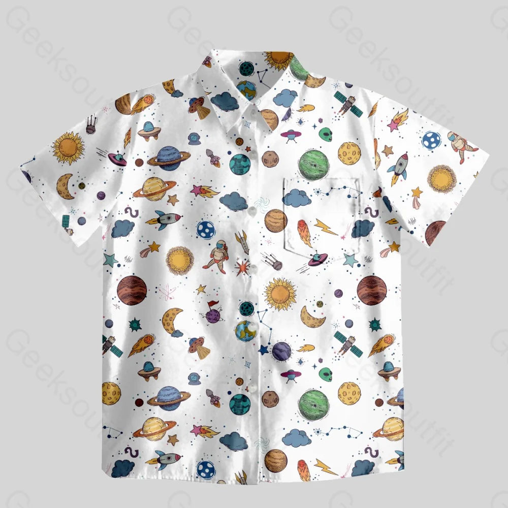 Funny Outer Space Button Up Pocket Shirt - Geeksoutfit