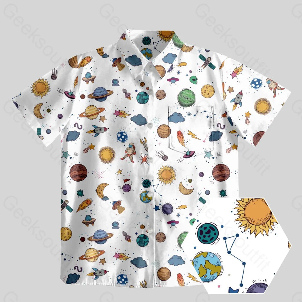 Funny Outer Space Button Up Pocket Shirt - Geeksoutfit