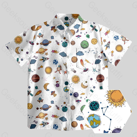 Funny Outer Space Button Up Pocket Shirt - Geeksoutfit