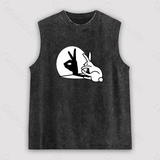 Funny Rabbit Hand Shadow Puppets Bunny Figure Pop Art Unisex Washed Tank Black / S