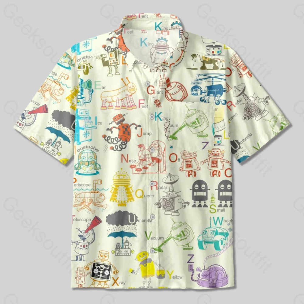 Funny Robot Button Up Pocket Shirt - Geeksoutfit