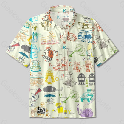 Funny Robot Button Up Pocket Shirt - Geeksoutfit