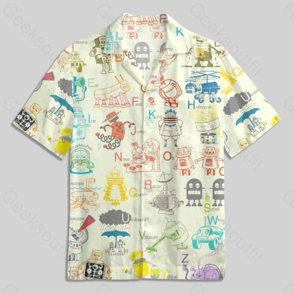 Funny Robot Button Up Pocket Shirt - Geeksoutfit