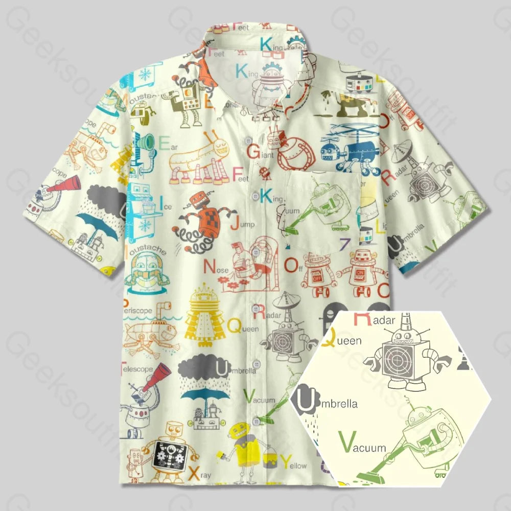 Funny Robot Button Up Pocket Shirt - Geeksoutfit