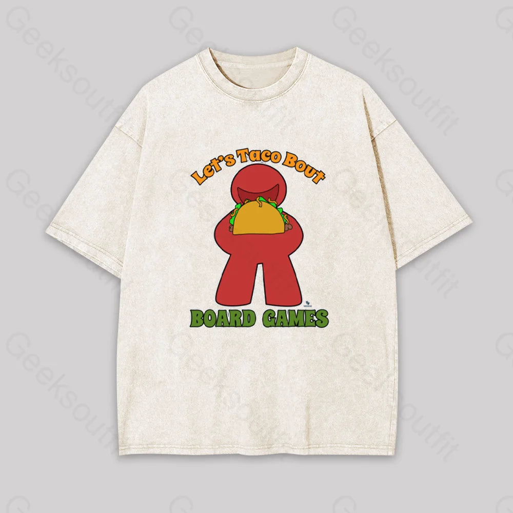 Funny Taco Bout Board Games Meeple Art Geek Washed T-Shirt Apricot / S