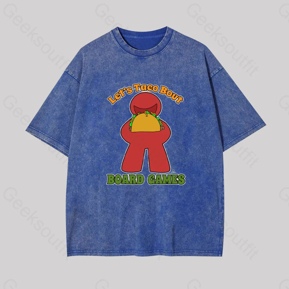 Funny Taco Bout Board Games Meeple Art Geek Washed T-Shirt Blue / S