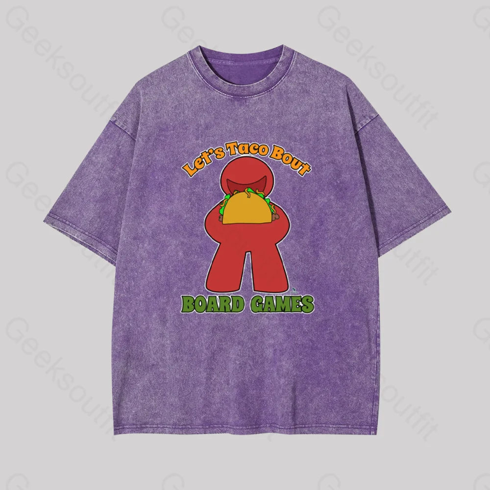 Funny Taco Bout Board Games Meeple Art Geek Washed T-Shirt Purple / S