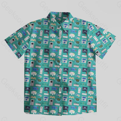 Gamer Game Controllers Green Button Up Pocket Shirt - Geeksoutfit