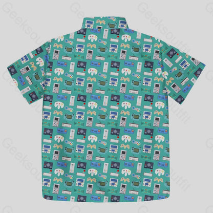 Gamer Game Controllers Green Button Up Pocket Shirt - Geeksoutfit