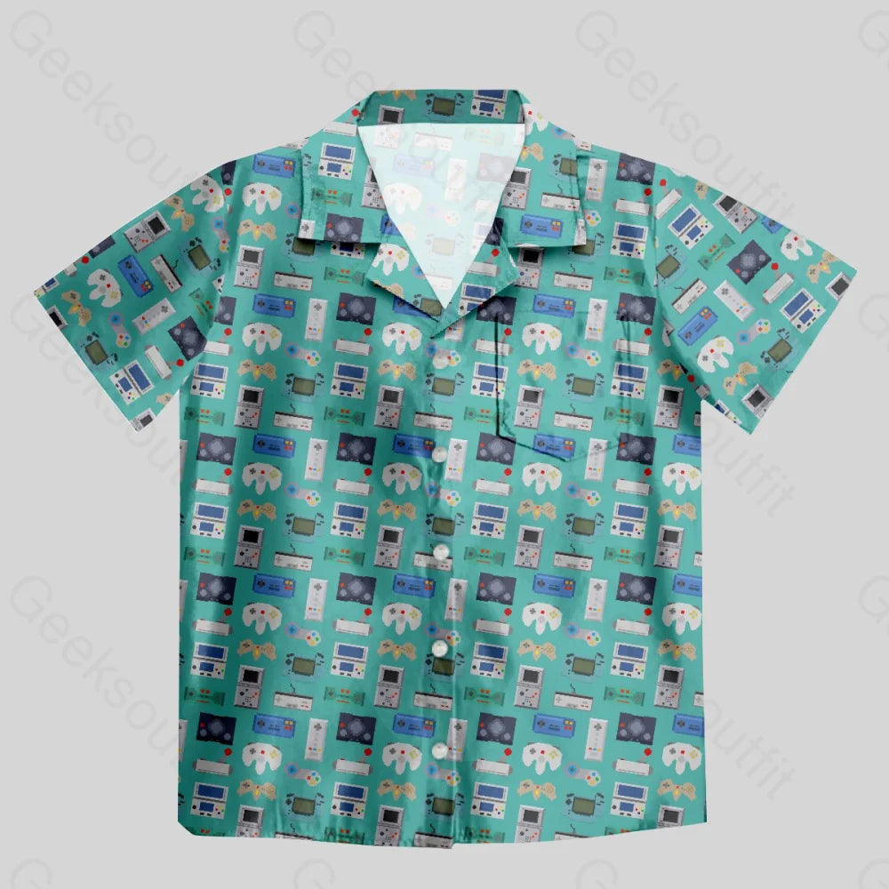 Gamer Game Controllers Green Button Up Pocket Shirt - Geeksoutfit