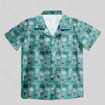 Gamer Game Controllers Green Button Up Pocket Shirt - Geeksoutfit