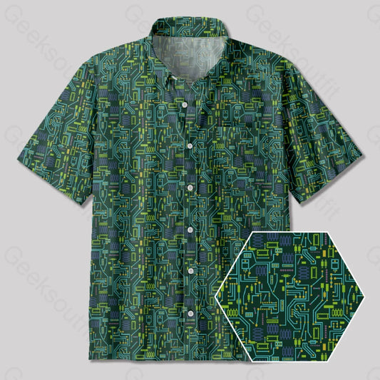 Geek Circuit Board Button Up Pocket Shirt Up / S Bus443 Yc