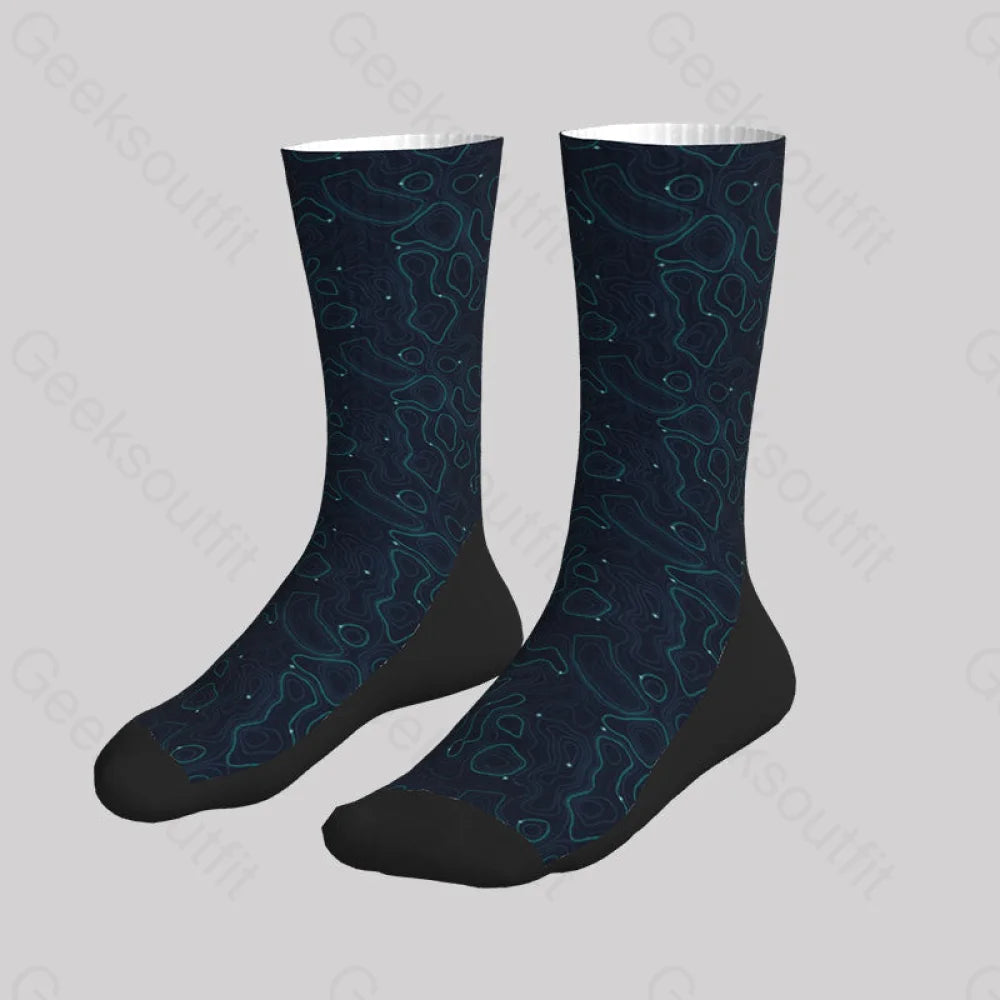 Geographic Contour Navy Blue Men’s Socks Sks123