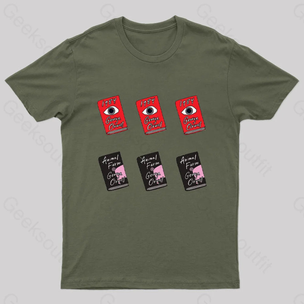 George Orwell Books Geek T-Shirt Army Green / S