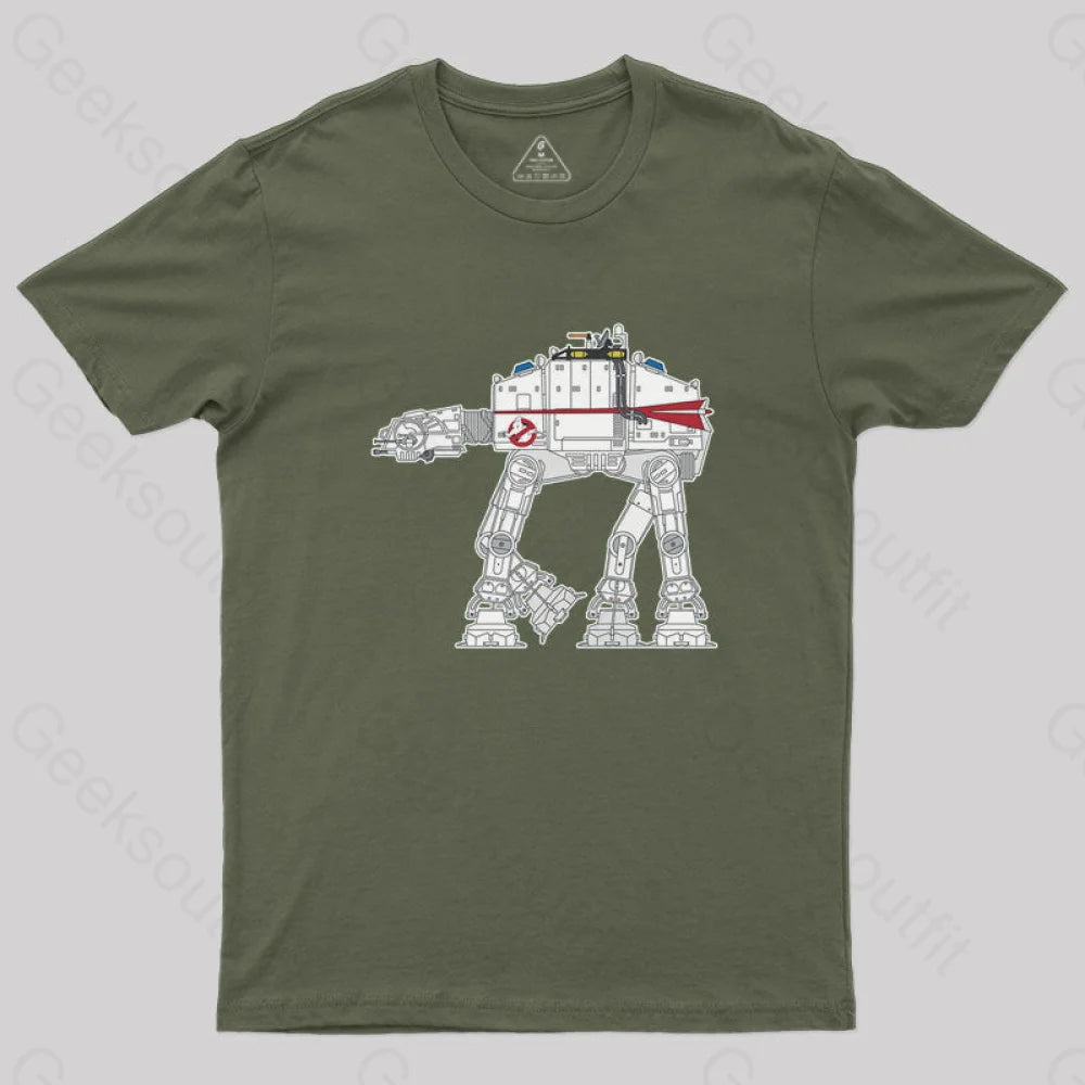 Ghost Busters Themed Imperial Walker T-Shirt Army Green / S