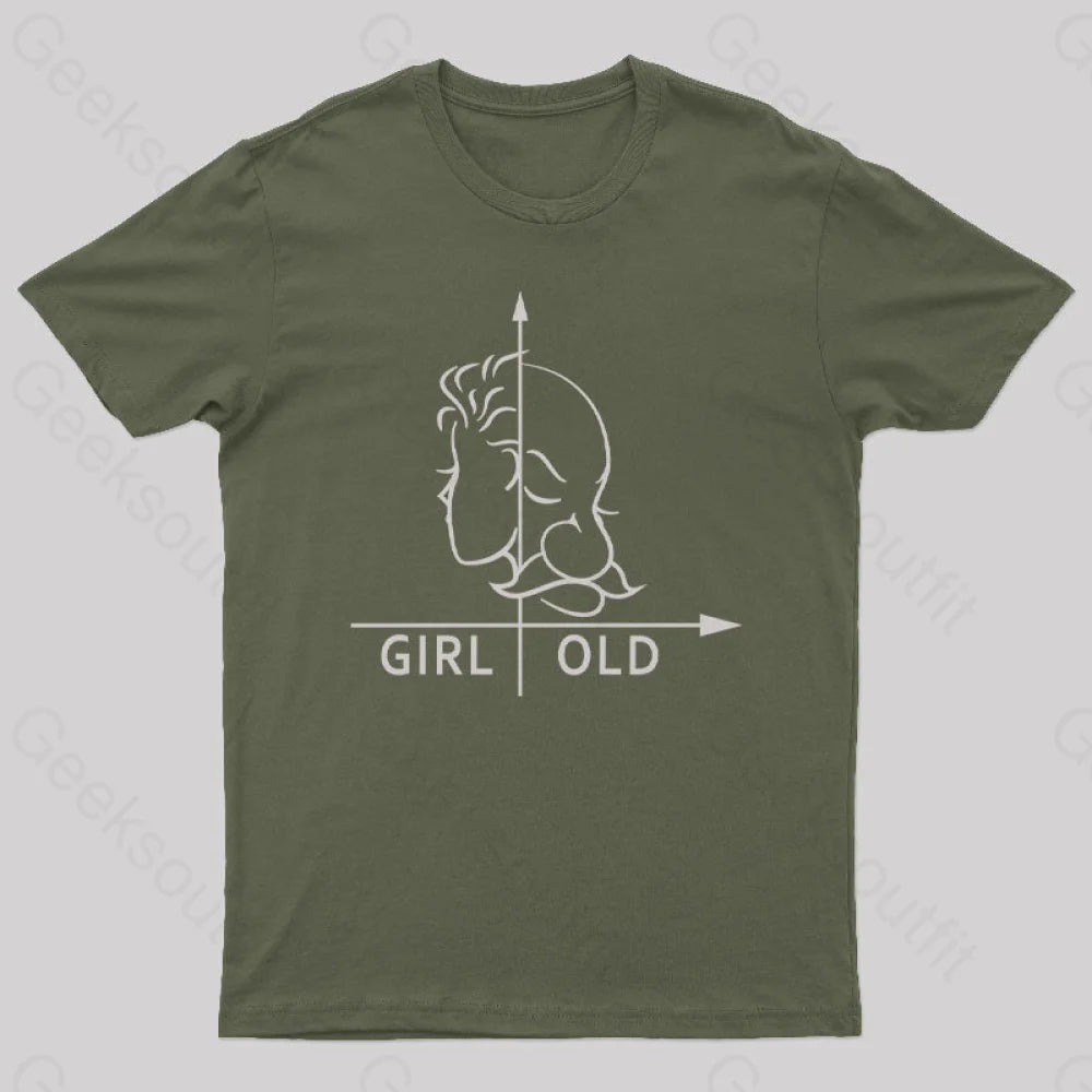 Girl Or Old Geek T-Shirt Army Green / S