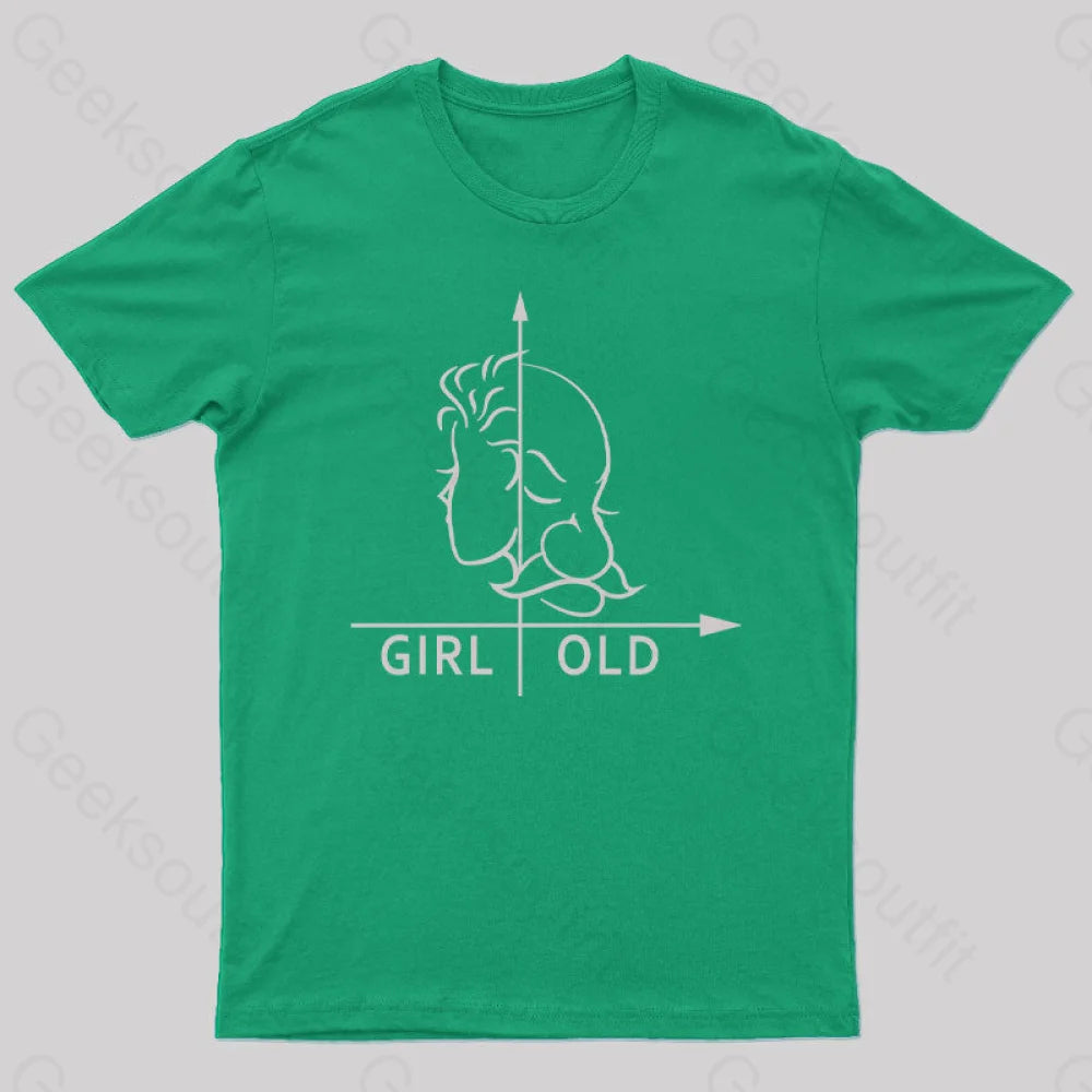 Girl Or Old Geek T-Shirt Green / S