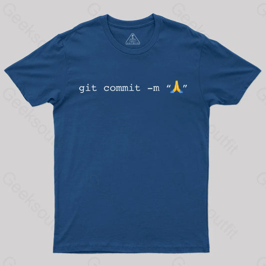 Git Commit Prayer Hands Emoji Nerd T-Shirt Navy / S