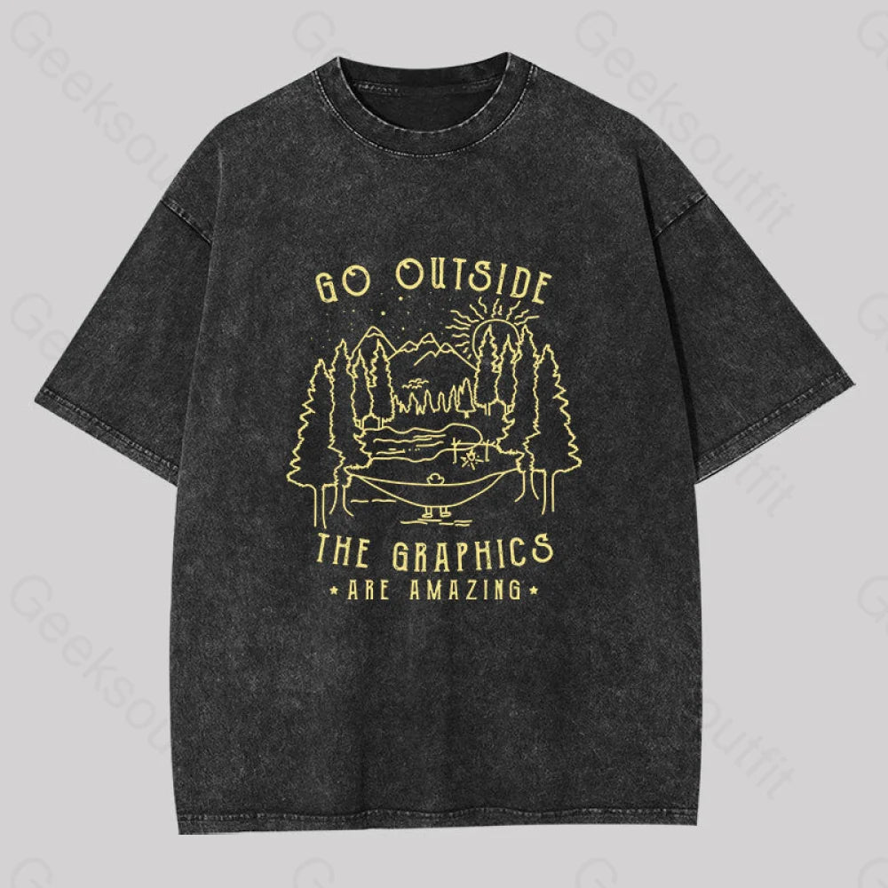 Go Outside The Graphics Washed T-Shirt Black / S