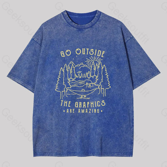 Go Outside The Graphics Washed T-Shirt Blue / S