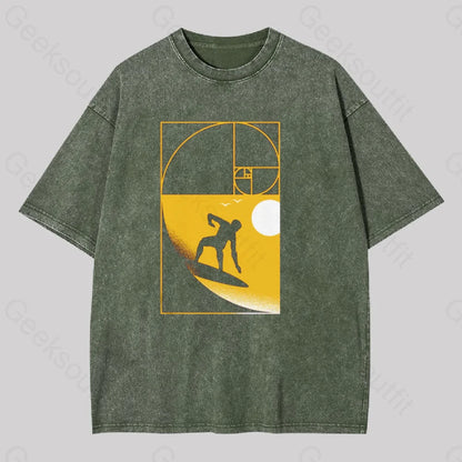 Golden Spiral Wave Geek Washed T-Shirt Army Green / S