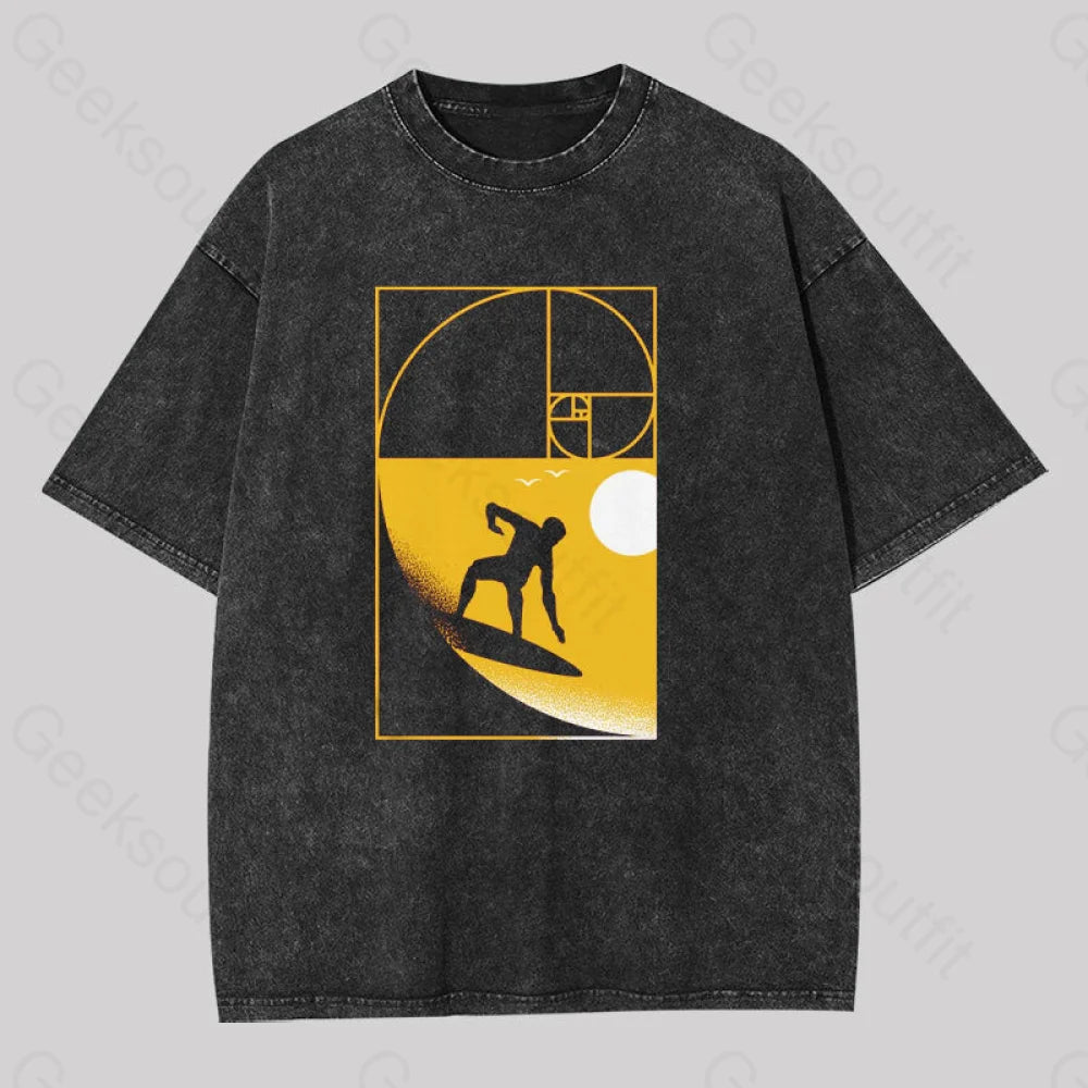 Golden Spiral Wave Geek Washed T-Shirt Black / S