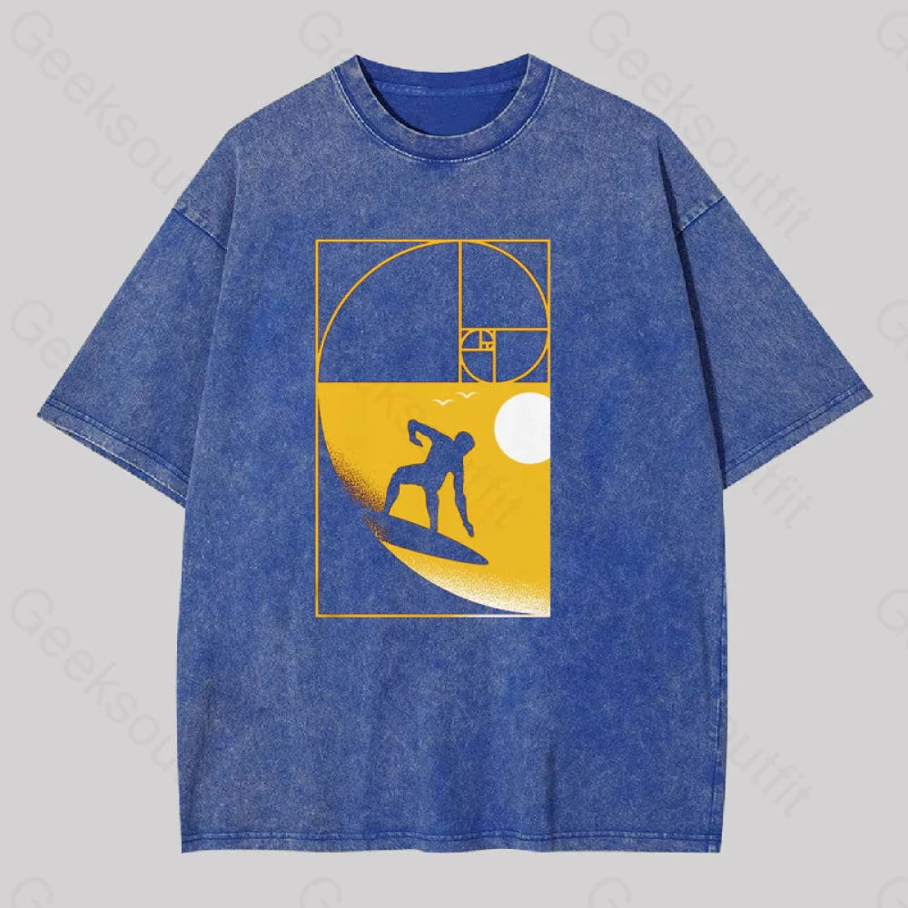 Golden Spiral Wave Geek Washed T-Shirt Blue / S