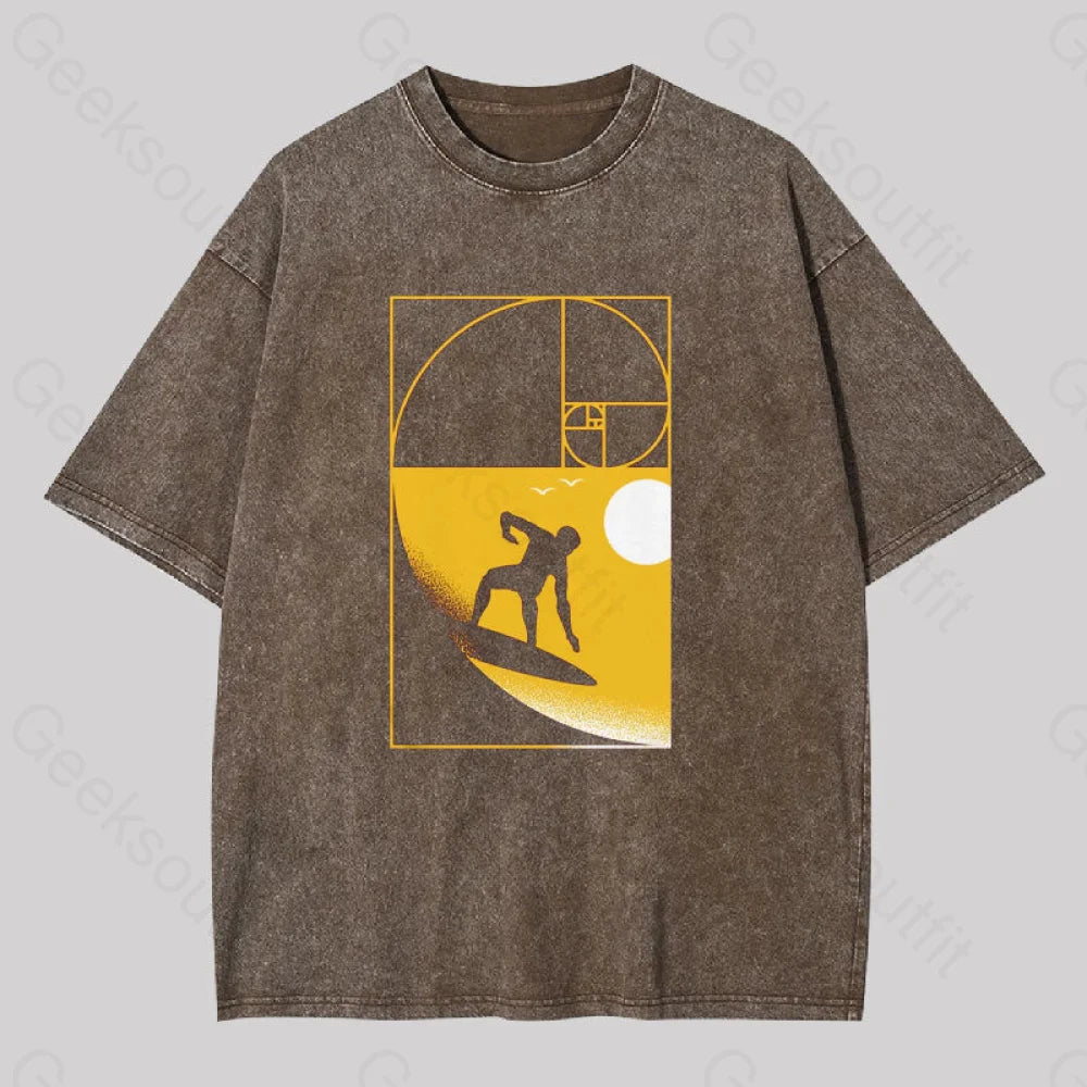 Golden Spiral Wave Geek Washed T-Shirt Coffee / S