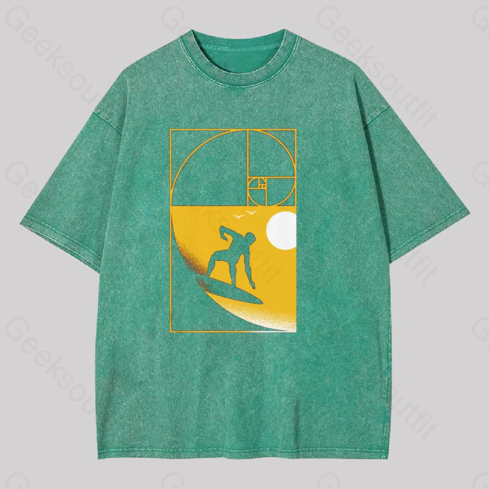 Golden Spiral Wave Geek Washed T-Shirt Grass Green / S