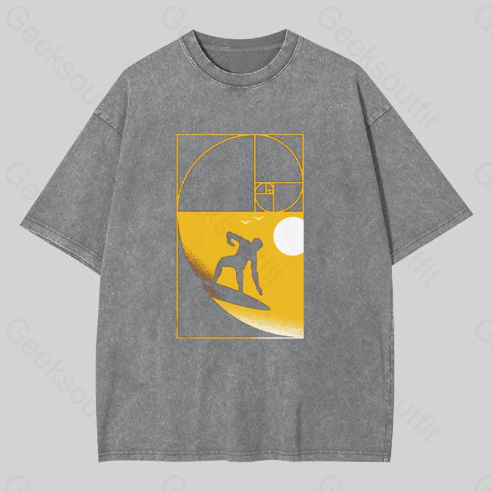 Golden Spiral Wave Geek Washed T-Shirt Grey / S