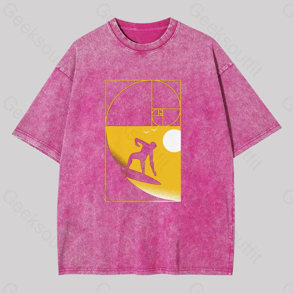 Golden Spiral Wave Geek Washed T-Shirt Rose Red / S