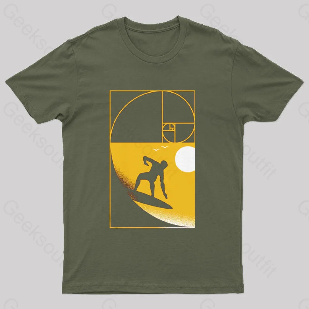 Golden Spiral Wave T-Shirt Army Green / S