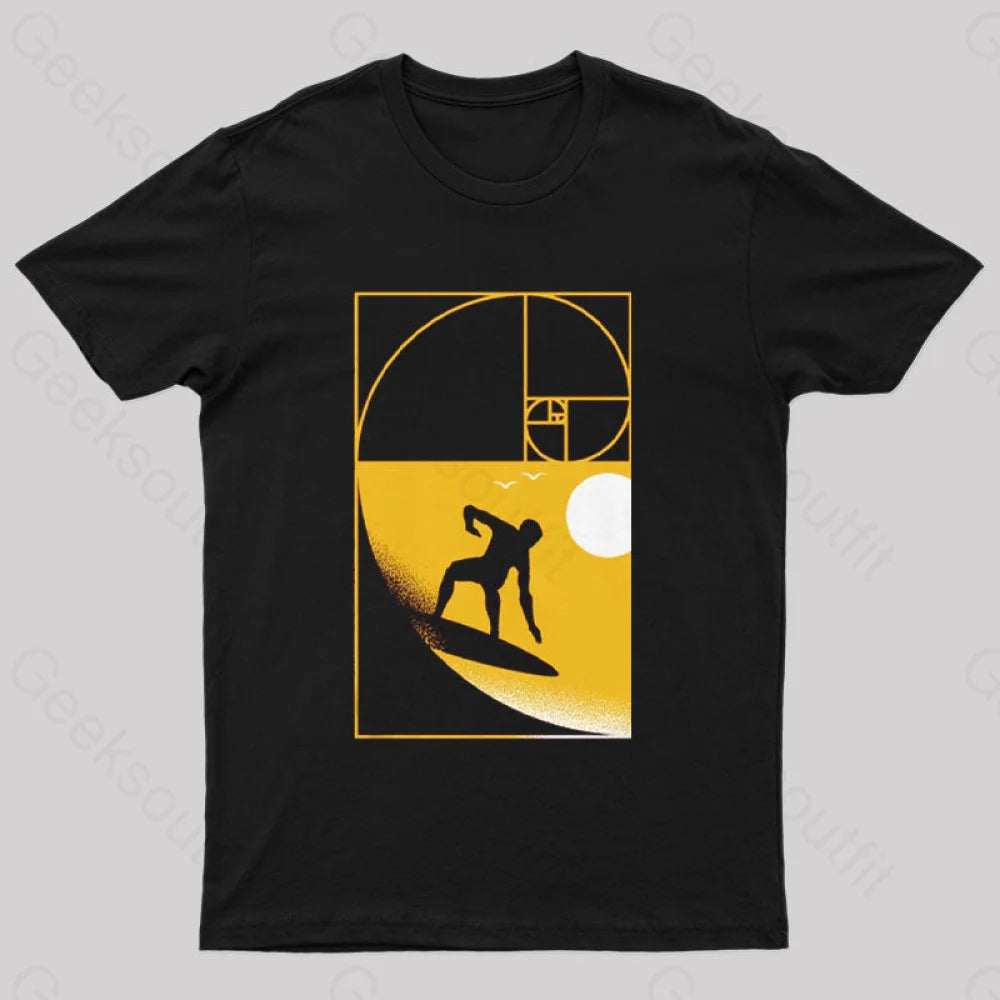 Golden Spiral Wave T-Shirt Black / S